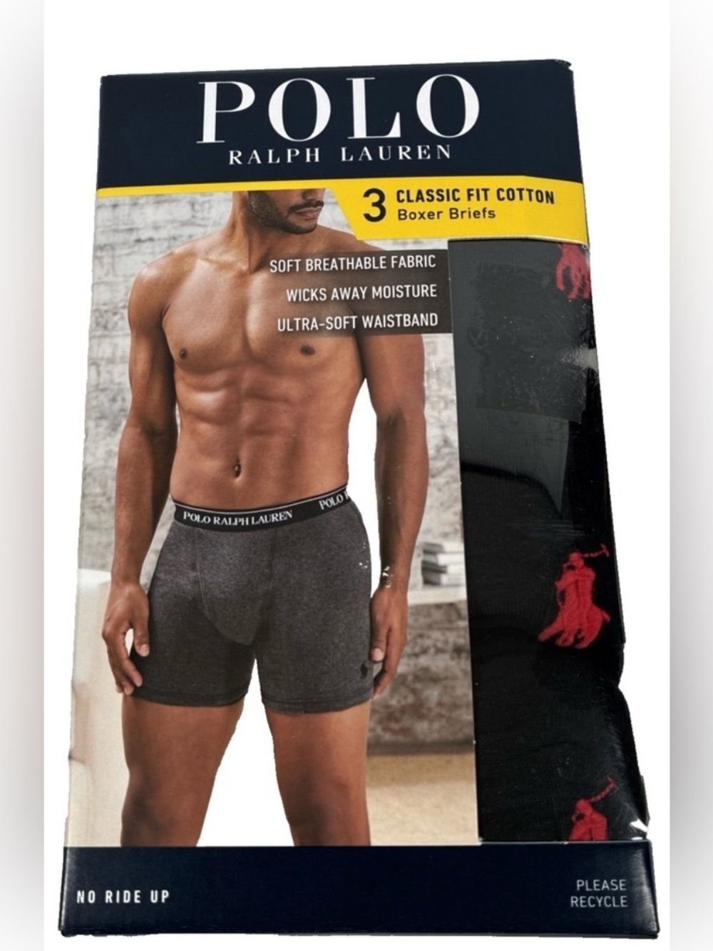 Polo Ralph Lauren 3 Classic Fit Cotton Boxer Briefs - Black NWT